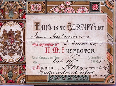 Jane Hutchinson - Muker School Certificate  &copy;Julie Long