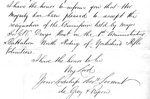 Copy of letter from Earl de Grey & Ripon
